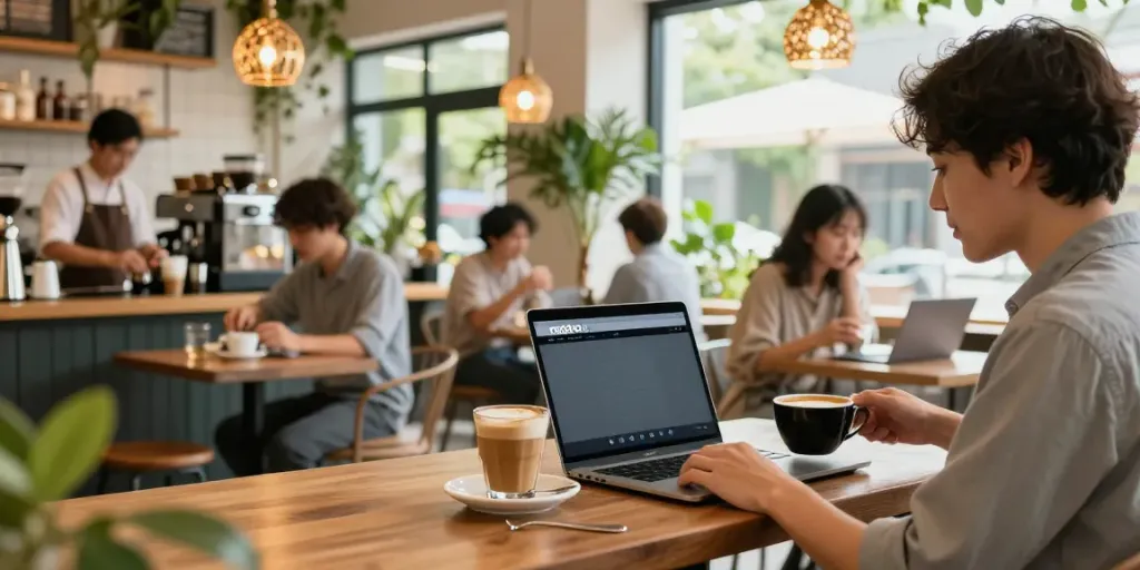 Person enjoying rokok 88 experience in a trendy café setting.