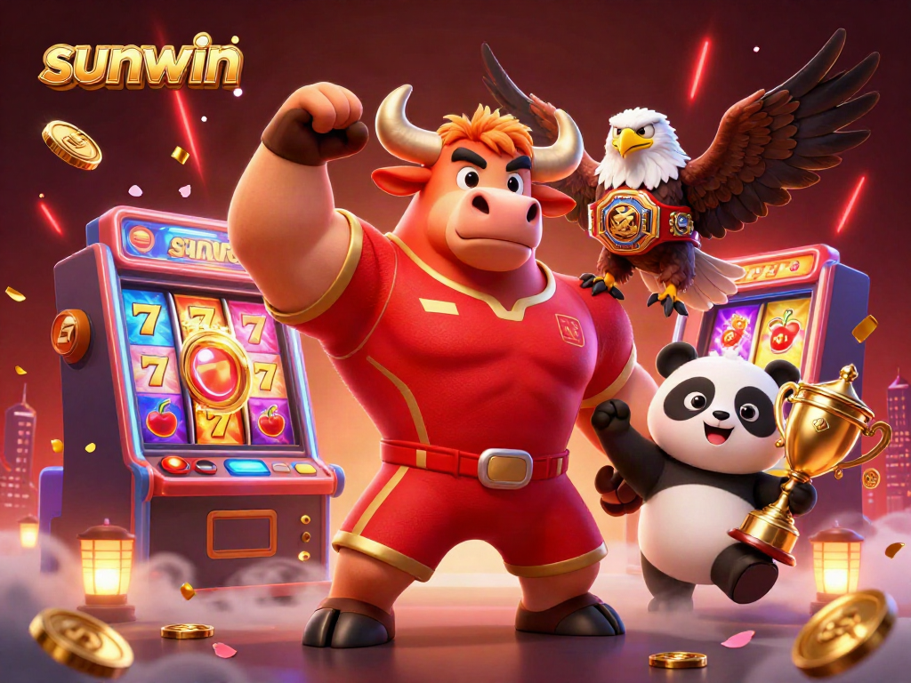 Experience winning thrills with sunwin in a vibrant casino scene featuring beloved characters, slots, and festive decorations.